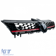 Sportlicher Kühlergrill mit schwarzem Hochglanz-Wabenmuster und rotem Akzent, geeignet für VW Golf 7 12-17 GTI-image-6197103