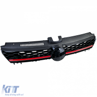Sportlicher Kühlergrill mit schwarzem Hochglanz-Wabenmuster und rotem Akzent, geeignet für VW Golf 7 12-17 GTI-image-6197105