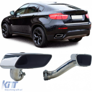 Square exhaust tailpipes M50 look stainless steel fits BMW X6 30d 40d E71 08-14 - ODEMTB6014719