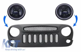 image-4-Središnja prednja rešetka sa 7-inčnim CREE LED Prednja svijetla Angel Eye Amber Halo DRL prikladno za JEEP Wrangler JK (2007-2017) Angry Bird Dizjan Spectre maska
