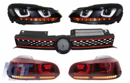 image-47-Središnja rešetka prikladna za VW Golf 6 VI (2008-2012) s Prednja svijetla LED DRL U-dizajna i stražnjim svjetlima Full LED