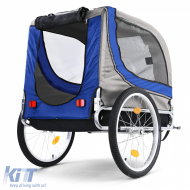 Összecsukható kerékpáros kutyaszállító utánfutó háziállatoknak, kék-szürke, 40kg-ig-image-6191873