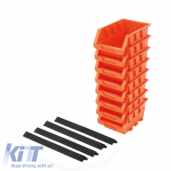 Stackable Plastic Tool Storage Boxes Set of 8 Pieces with 4 Plastic Rails 16.4 x 10.5 x 7.6cm Tactix 320604