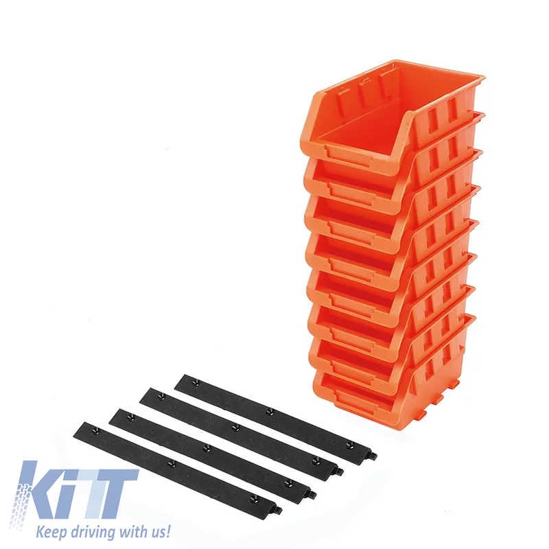 Stackable Plastic Tool Storage Boxes Set of 8 Pieces with 4 Plastic Rails 16.4 x 10.5 x 7.6cm Tactix 320604