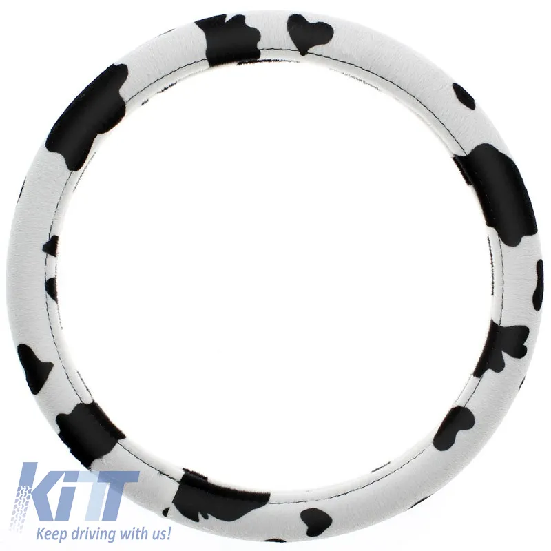 Steering Wheel Cover '' Cow Style '' White / Black Velvet Medium 37-39cm