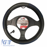 Steering Wheel Cover in Leather Black-Blue Medium 38cm