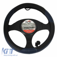 Steering Wheel Cover in Leather Black/Blue Small 36cm
