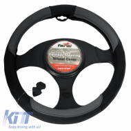 Steering Wheel Cover in Leather Black/Gray Medium 38cm