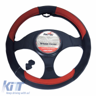 Steering Wheel Cover in Leather Black/Red Medium 38cm