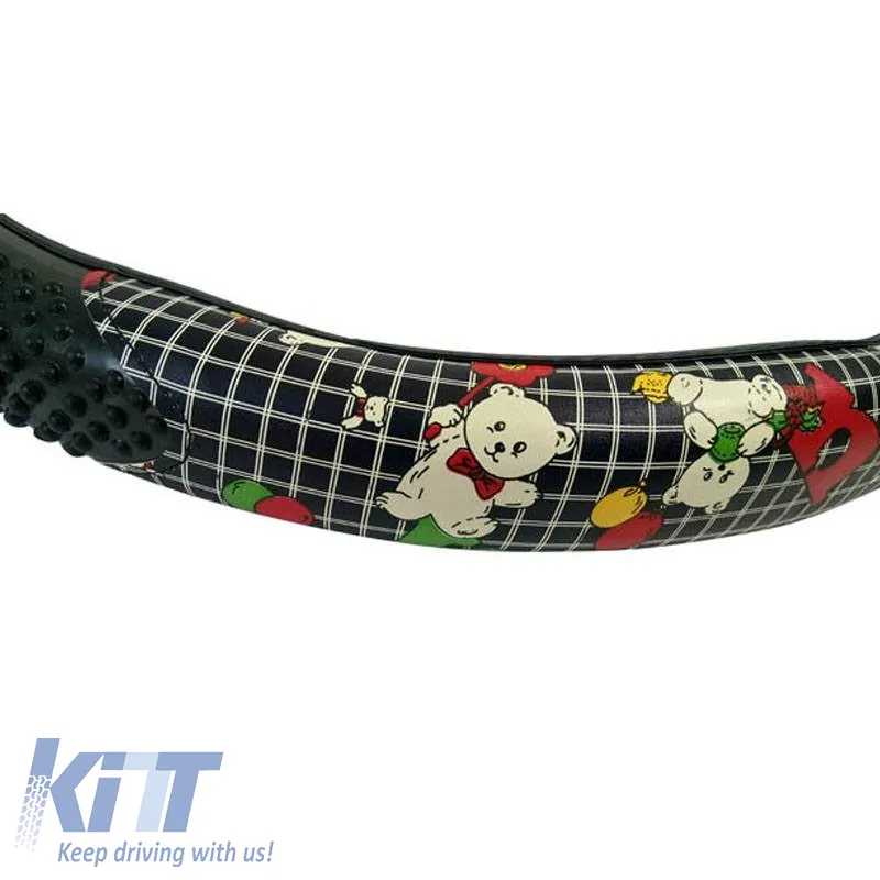 Steering Wheel Cover Leatherette Bear Black Medium 38cm