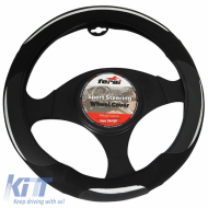 Steering Wheel Cover Leatherette Black With Carbon Seam Medium 38cm