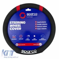 Steering Wheel Cover Leatherette D-Type Black With Red Sparco Medium 37cm-image-6312793