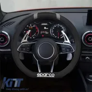 Steering Wheel Cover Leatherette D-Type Black With Grey Sparco Medium 37cm-image-6312810
