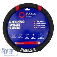 Steering Wheel Cover Leatherette D-Type Black With Red Sparco Medium 37cm