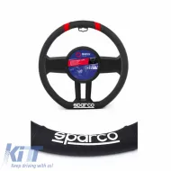 Steering Wheel Cover Leatherette D-Type Black With Red Sparco Medium 37cm-image-6313756
