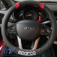Steering Wheel Cover Leatherette D-Type Black With Red Sparco Medium 37cm-image-6313757