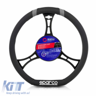 Steering Wheel Cover Leatherette D-Type Black With Grey Sparco Medium 37cm
