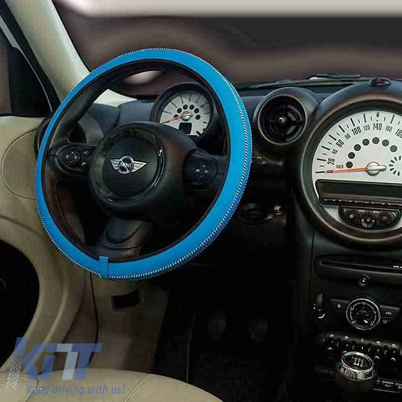 Steering Wheel Cover Leatherette Handmade Blue Medium 37-39cm HMA10BL