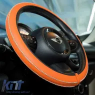 Steering Wheel Cover Leatherette Handmade Orange Medium 37-39cm HMA60NJ-image-6296673
