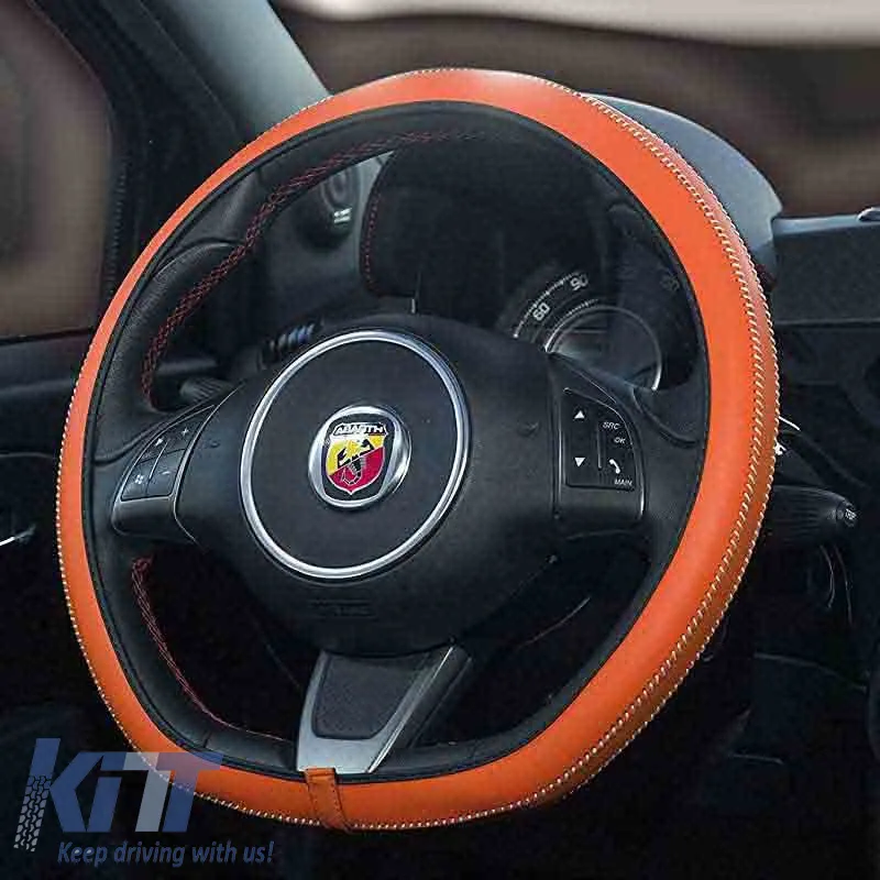 Steering Wheel Cover Leatherette Handmade Orange Medium 37-39cm HMA60NJ