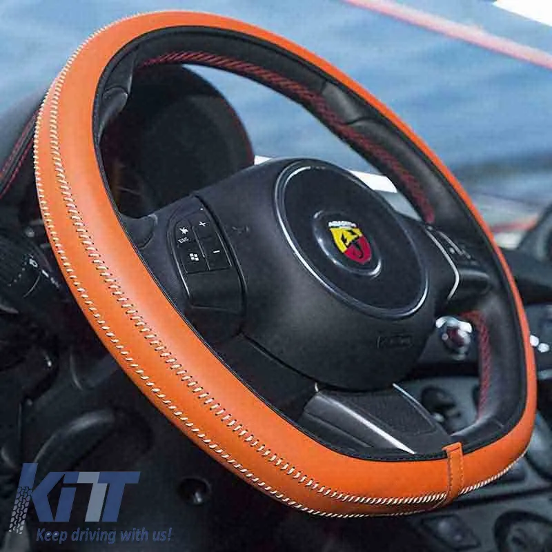 Steering Wheel Cover Leatherette Handmade Orange Medium 37-39cm HMA60NJ
