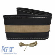 Steering Wheel Cover Otom Stitching PVC Black - Beige Medium 37-39cm DK-303