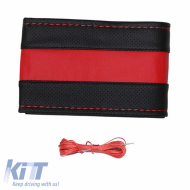 Steering Wheel Cover Otom Stitching PVC Black - Red Medium 37-39cm DK-301