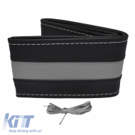 Steering Wheel Cover Otom Stitching PVC Black - Grey Medium 37-39cm DK-305