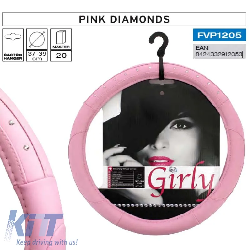 Steering Wheel Cover ''Pink Diamonds'' With Encrusted Diamonds Medium 37-39cm