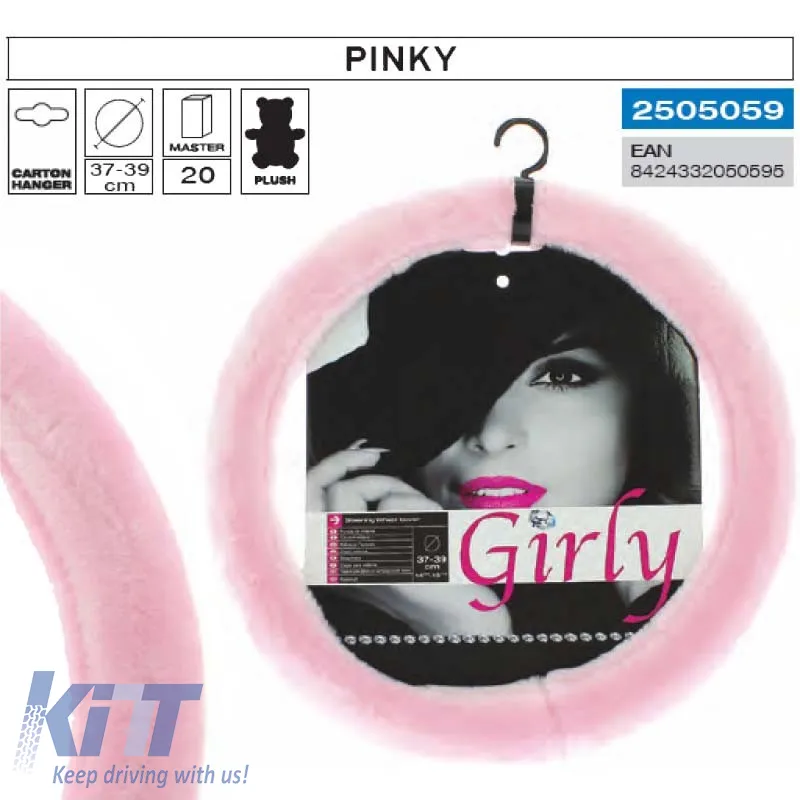 Steering Wheel Cover ''Pinky'' Black With Pink Cross Stitch Medium 37-39cm 2505059
