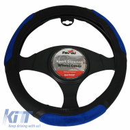 Steering Wheel Cover PU Black/Blue Medium 38cm