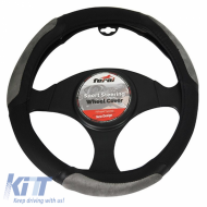 Steering Wheel Cover PU Black/Gray Medium 38cm