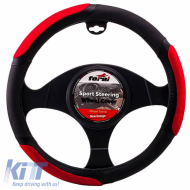 Steering Wheel Cover PU Black/Red Medium 38cm
