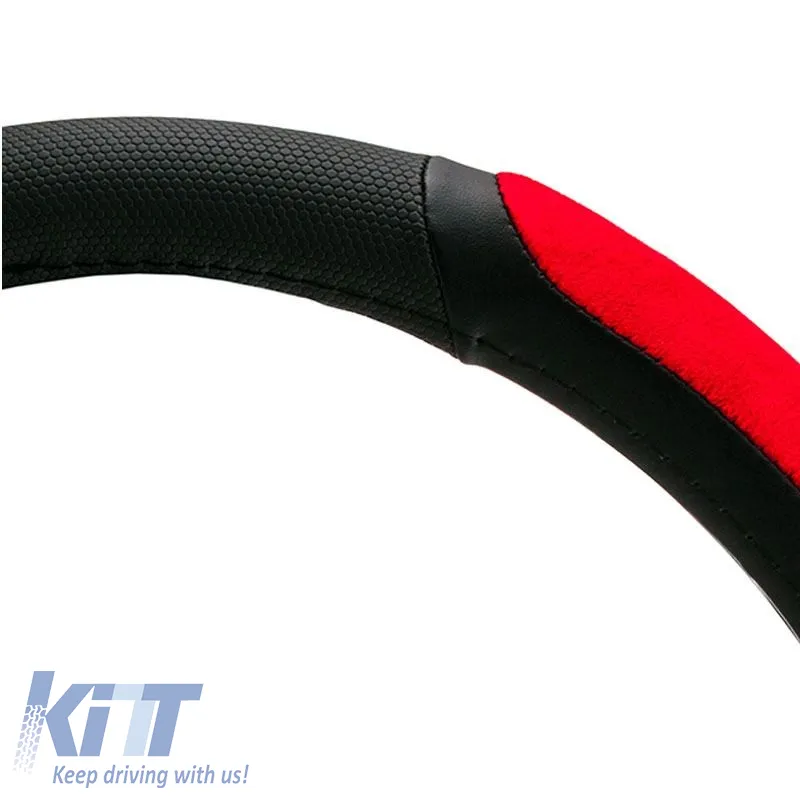Steering Wheel Cover PU Black/Red Medium 38cm