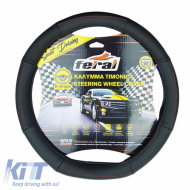 Steering Wheel Cover PU Serius D Black With Red Stitching Medium 38cm
