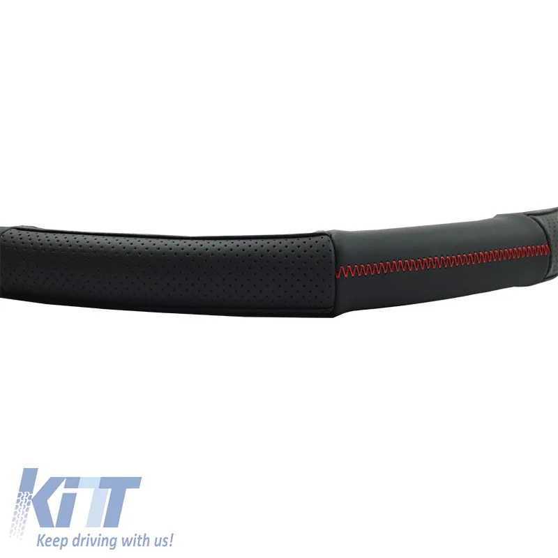 Steering Wheel Cover PU Serius D Black With Red Stitching Medium 38cm
