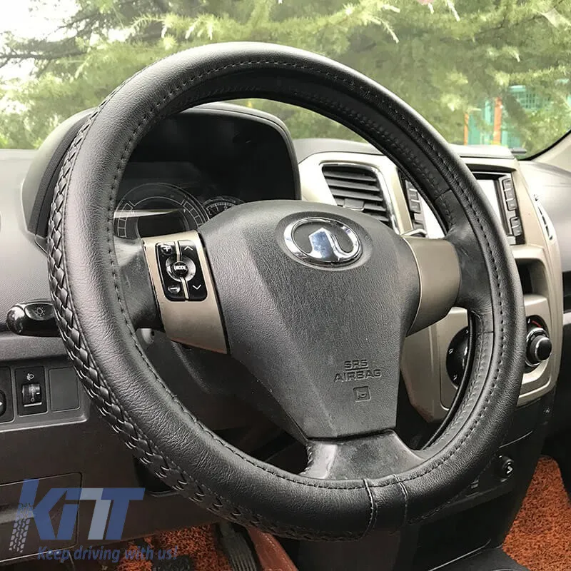 Steering Wheel Cover PU Soft Black With Black Stitching Medium 38cm