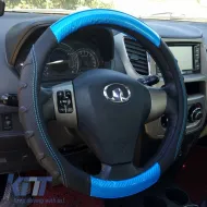 Steering Wheel Cover PU Speed Black / Blue Carbon With Blue Stitching Medium 38cm-image-6304102