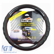 Steering Wheel Cover PU Speed Black / Carbon With Red Stitching Medium 38cm