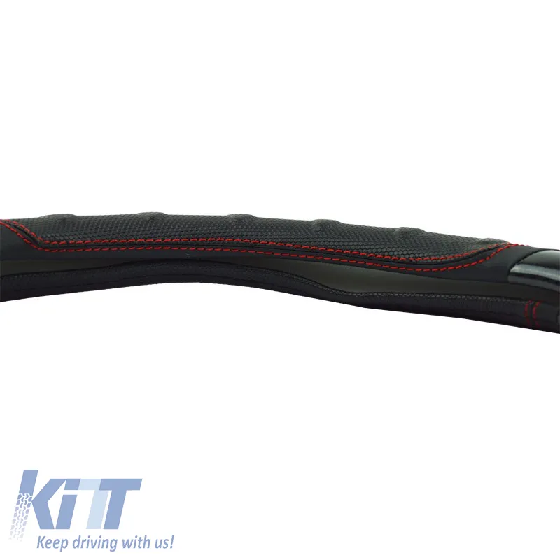 Steering Wheel Cover PU Speed Black / Carbon With Red Stitching Medium 38cm