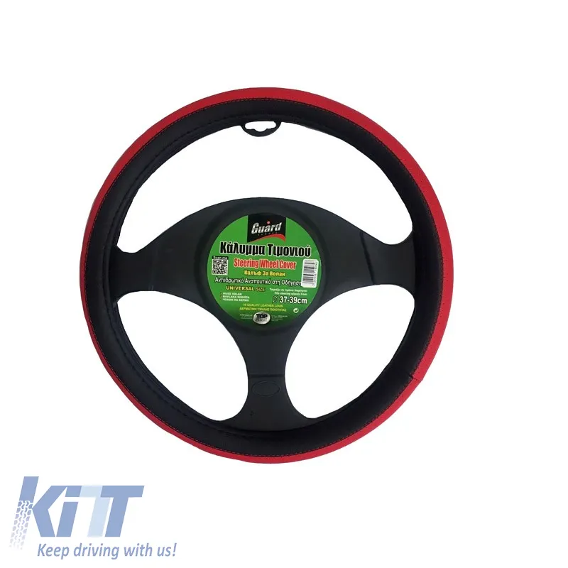 Steering Wheel Cover PVC Black/Red Medium 37-39cm