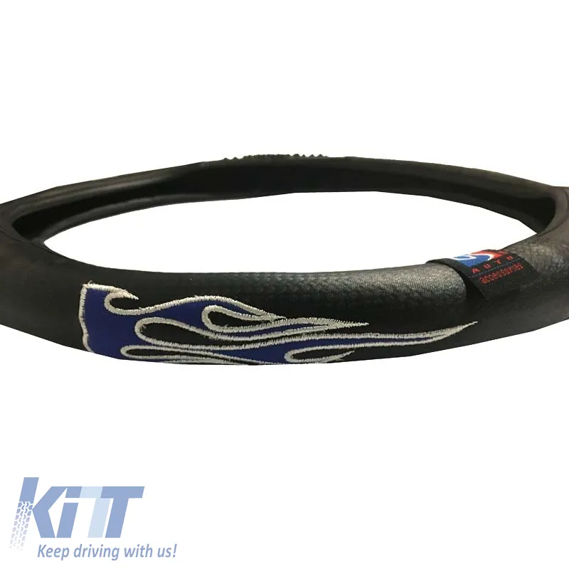 Steering Wheel Cover PVC Flame Blue Medium 38cm