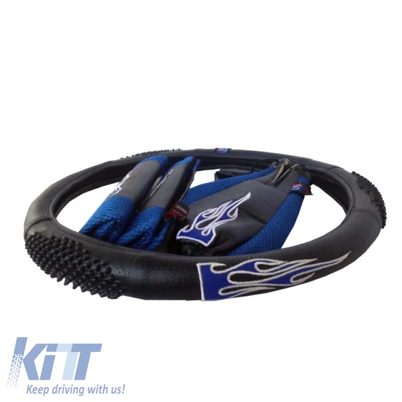Steering Wheel Cover PVC Flame Blue Medium 38cm