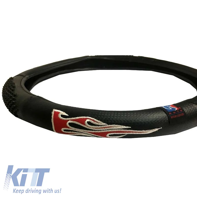 Steering Wheel Cover PVC Flame Red Medium 38cm