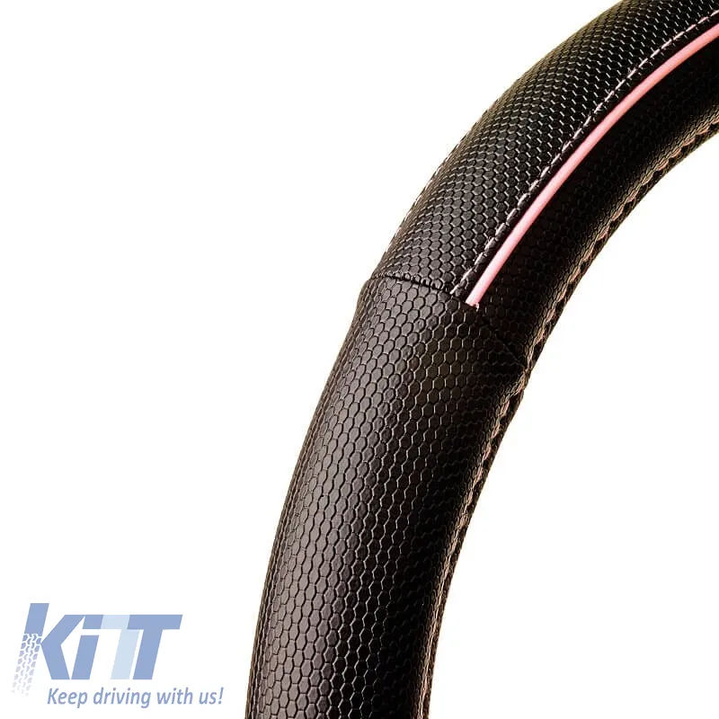 Steering Wheel Cover PVC Girly Black Pink Medium 37-39cm FVP1220