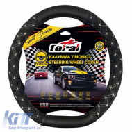 Steering Wheel Truck Cover Leatherette Elegant Black With Gray Seam XX-Large 45cm