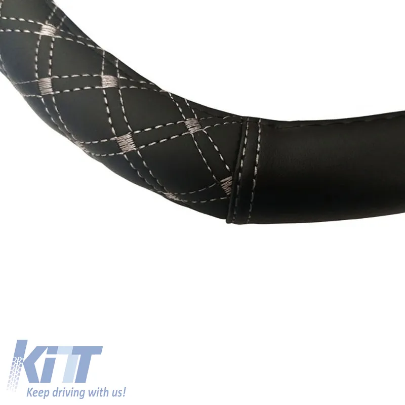 Steering Wheel Truck Cover Leatherette Elegant Black With Gray Seam XX-Large 45cm