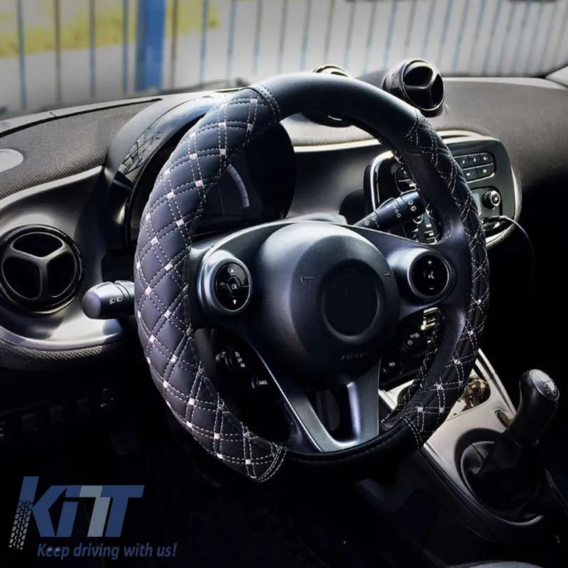 Steering Wheel Truck Cover Leatherette Elegant Black With Gray Seam XX-Large 45cm