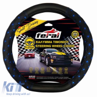 Steering Wheel Truck Cover Leatherette Elegant Black With Blue Seam XX-Large 45cm