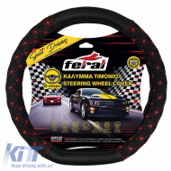 Steering Wheel Truck Cover Leatherette Elegant Black With Red Seam 45cm